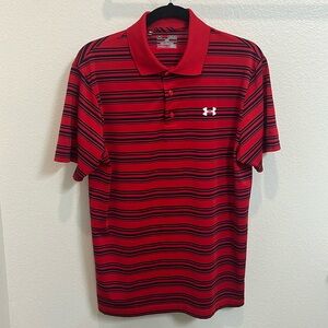 Under Armour Heat Gear Loose Fit Red Blue Striped Golf Polo Men’s Size Medium